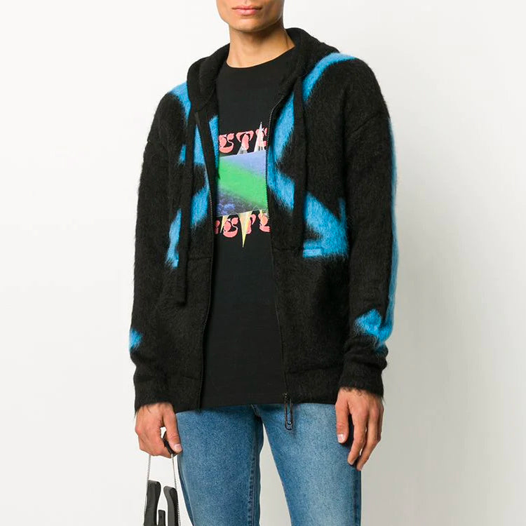 Men's Off-White Pattern Black Hoodie OMHA073F20KNI0021040