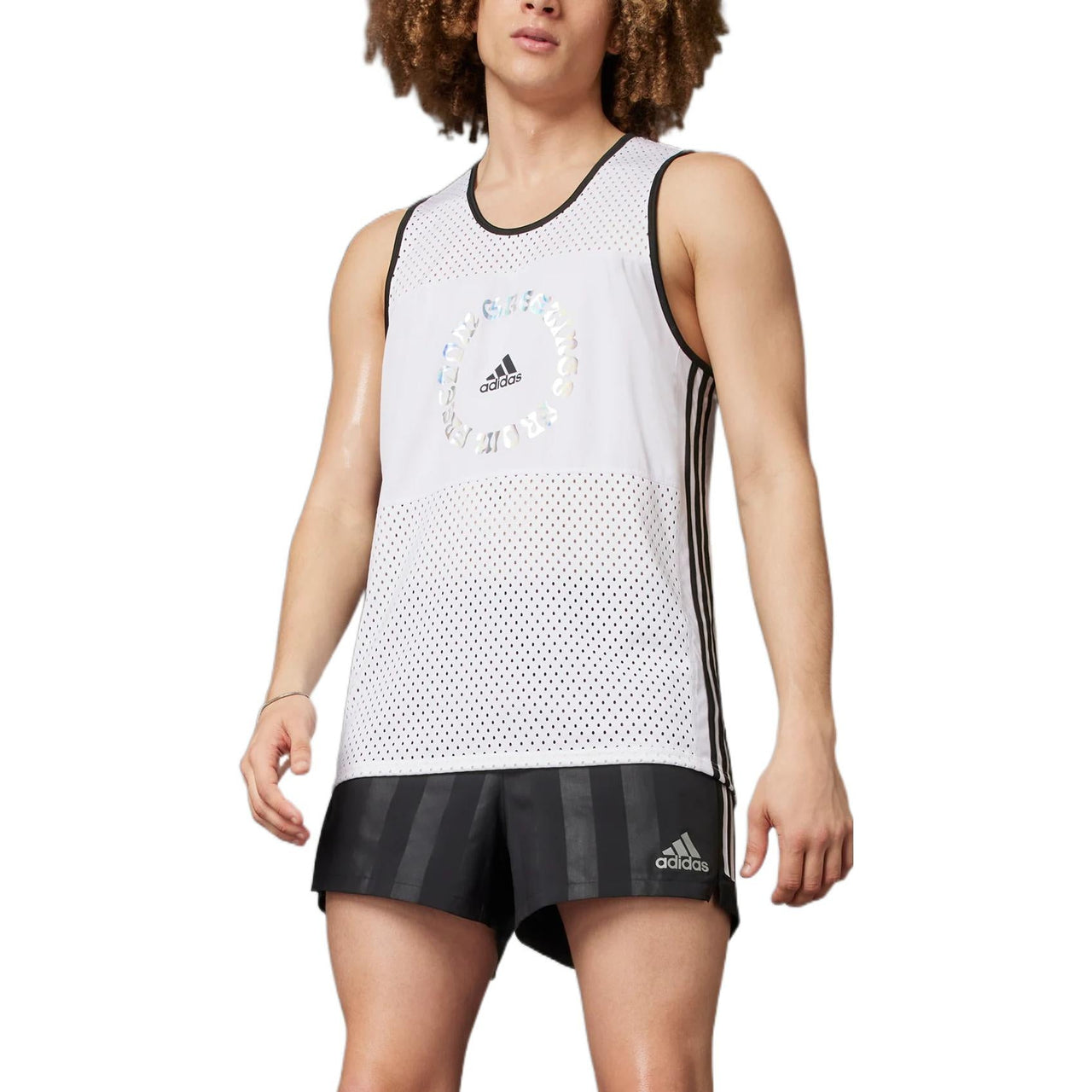Men's adidas Logo Alphabet Printing Round Neck Sleeveless White Vest HD0957
