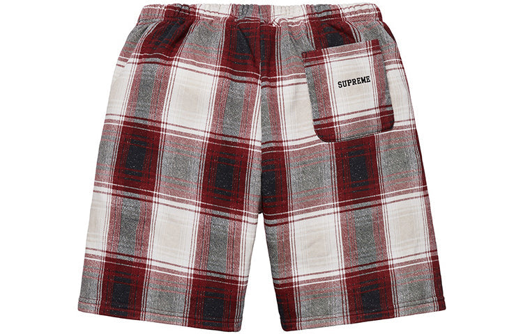 Supreme FW18 Nike Plaid Sweatshort Burgundy SUP-FW18-539