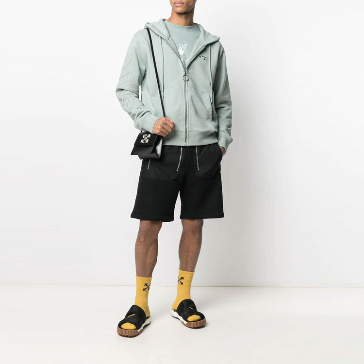 Off-White SS21 Stripe Logo Printing Hooded Jacket Green OMBE001R21FLE0015010