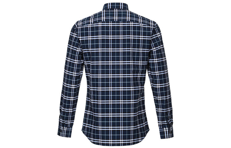 Men's Burberry Plaid Long Sleeves Casual Shirt Navy Blue 80175651