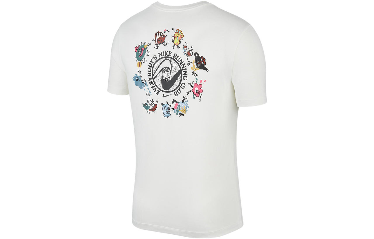 Nike Dri-FIT Back Cartoon Pattern Printing Round Neck Breathable Casual Sports Short Sleeve White DO6973-133