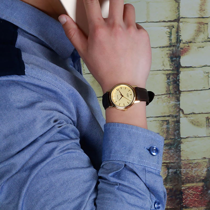 Men's CASIO Business Minimalistic Casual Classic waterproof quartz Watch Brown Strap Color Mens Gold Analog MTP-1095Q-9A