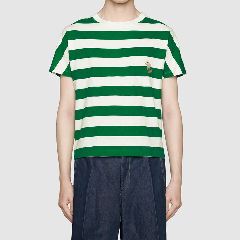 Gucci PiGGy Sticker Striped Short Sleeve For Men Green 626986-XJCOP-9762