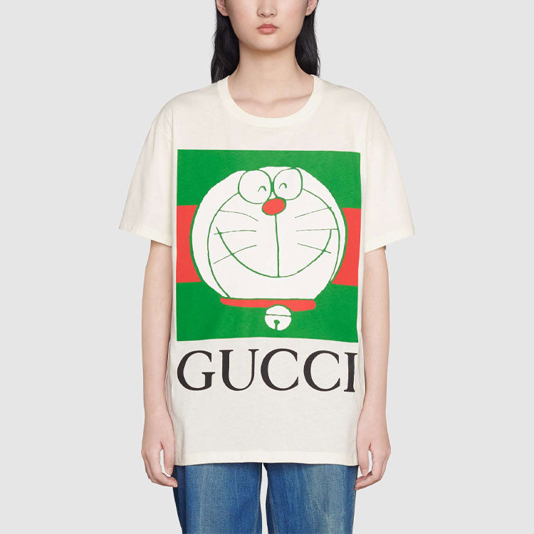 (WMNS) Gucci x Doraemon Logo-print T-shirt 'White' 615044-XJDIM-9095