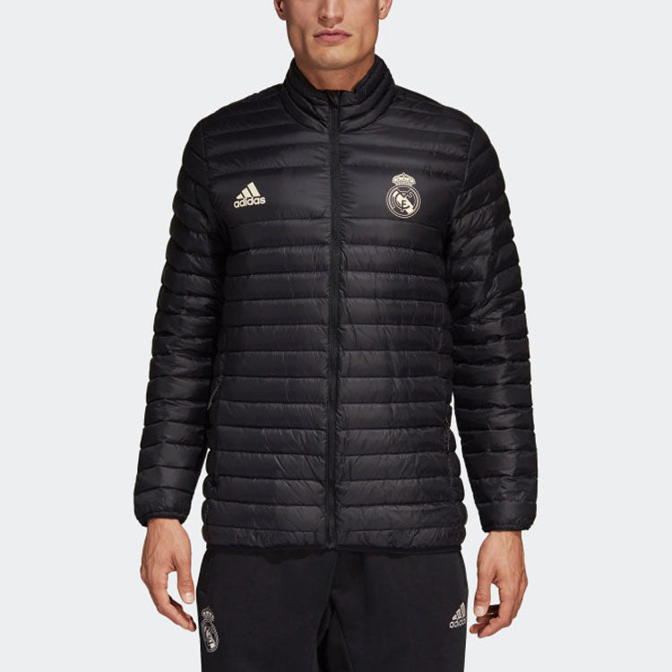 Men's adidas Logo Printing Solid Color Stand Collar Black Down Jacket CY6110