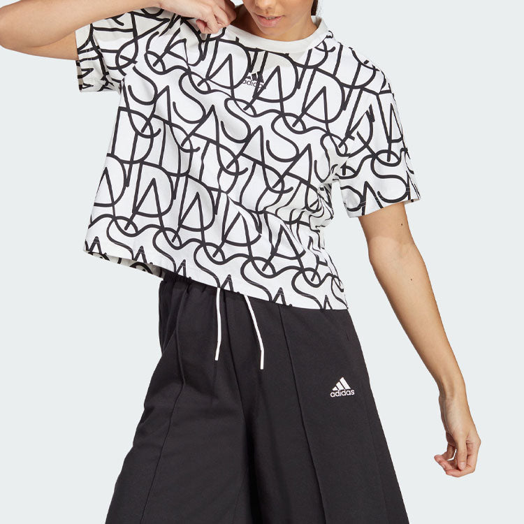 (WMNS) adidas Allover Graphic Boyfriend Tee 'White Black' IC5710