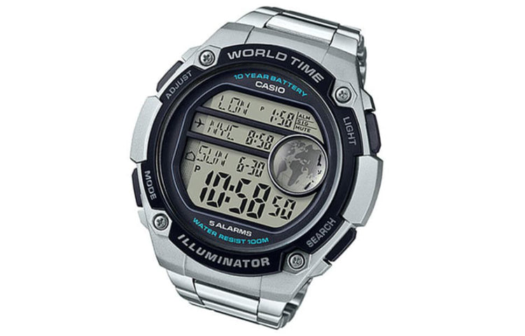 CASIO Waterproof Sports Mens SilverBlack Digital AE-3000WD-1A