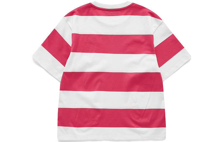 FILA FUSION Contrasting Colors Stripe Round Neck Loose Short Sleeve Pink White Colorblock T11W122113F-WT
