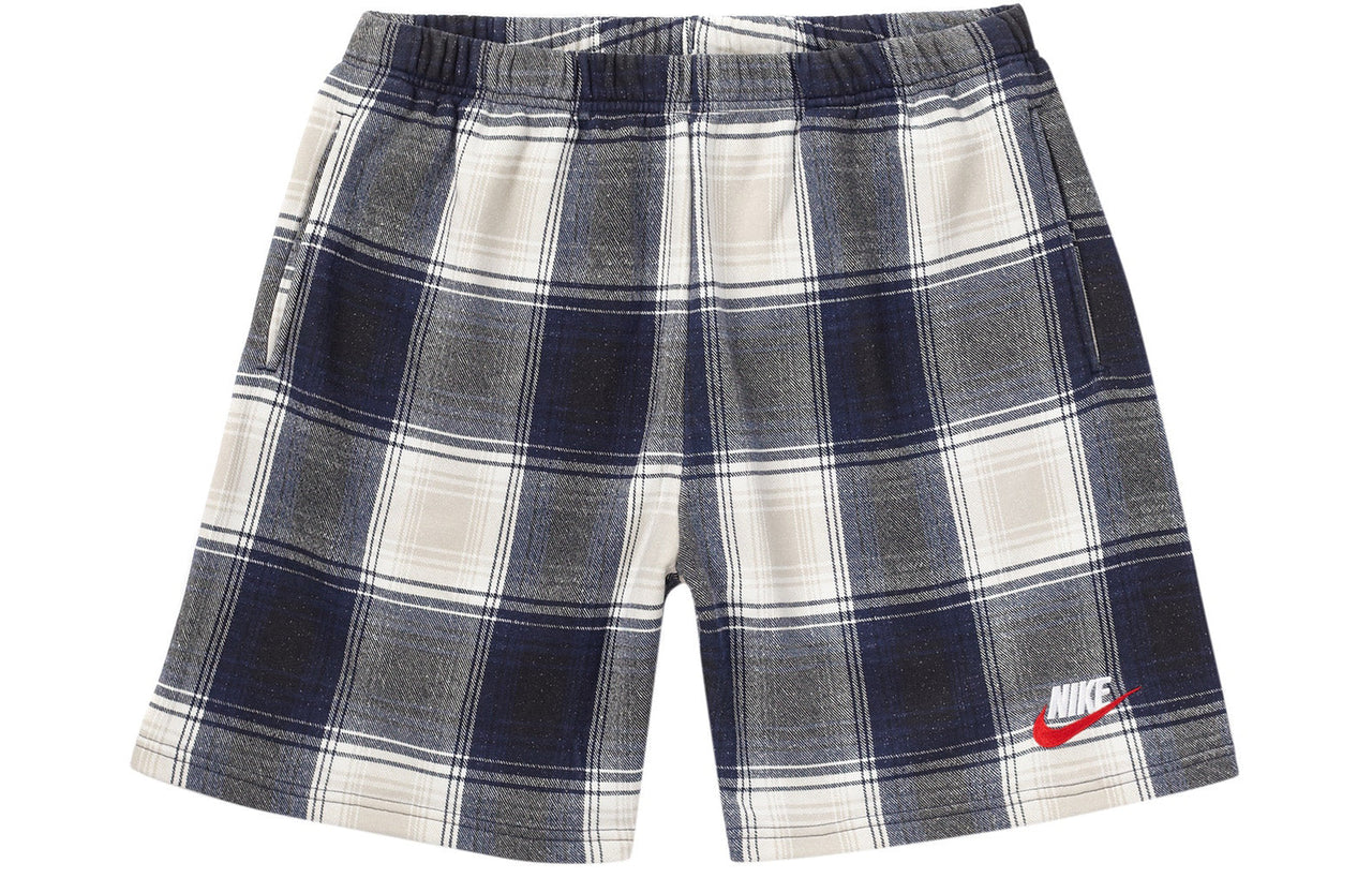 Supreme FW18 Nike Plaid Sweatshort Navy Crossover Shorts Navy Blue SUP-FW18-540