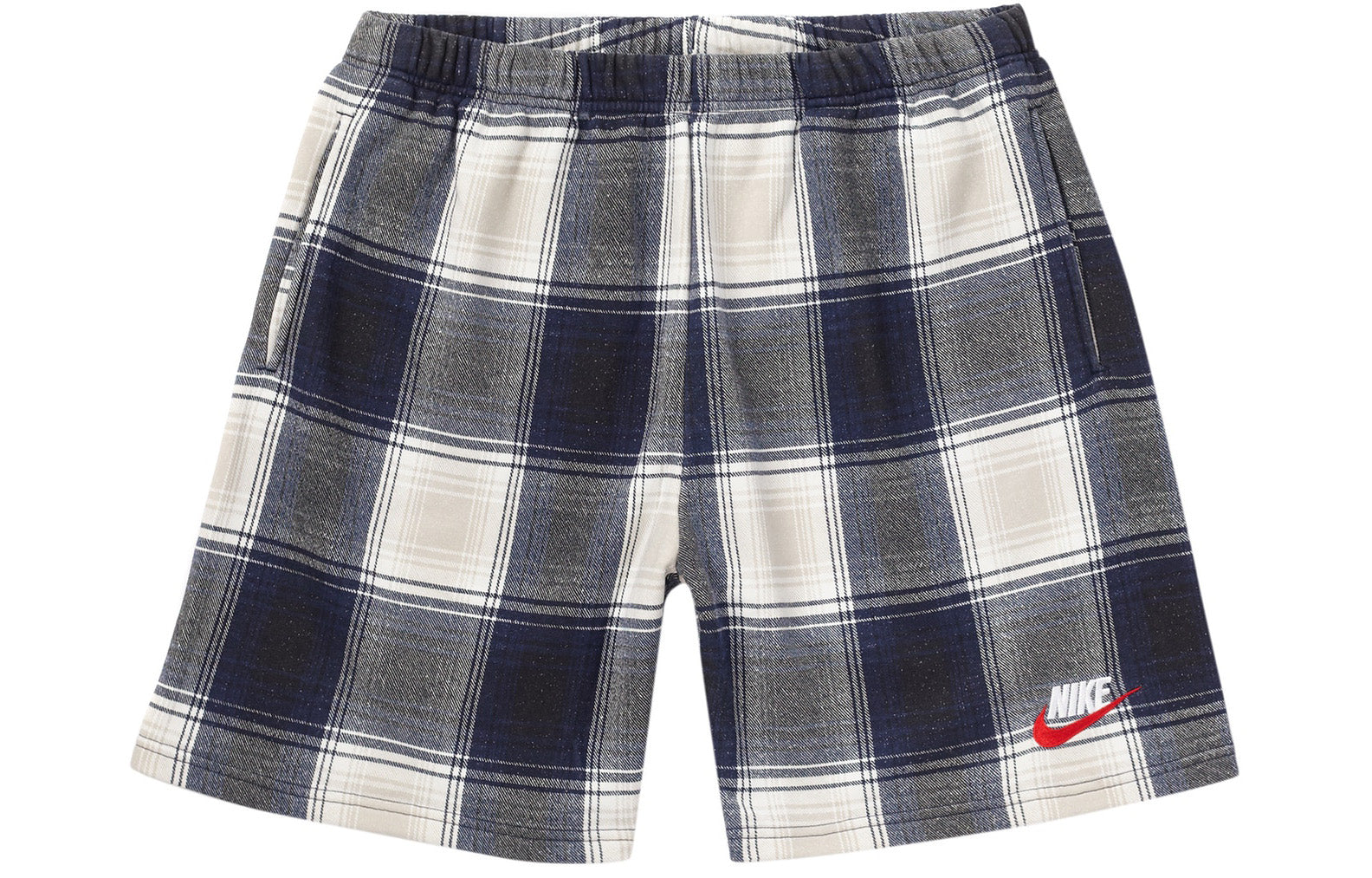 Supreme FW18 Nike Plaid Sweatshort Navy Crossover Shorts Navy Blue SUP-FW18-540
