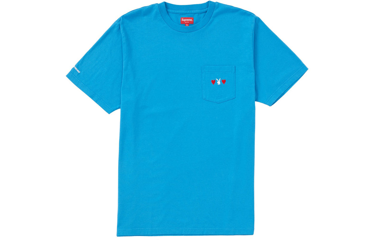 Supreme FW18 x Playboy Pocket Tee Royal Crossover Solid Color Unisex Blue SUP-FW18-635