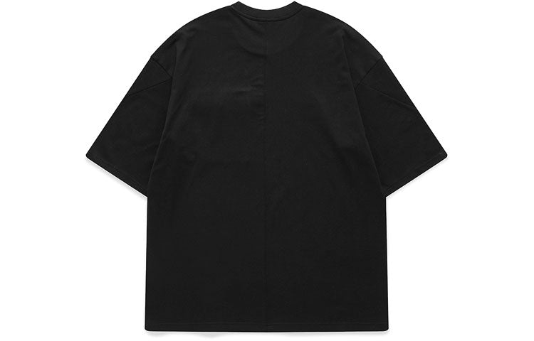 FILA FUSION Contrasting Colors Pocket Round Neck Loose Sports Short Sleeve Couple Style Black T11U126102F-BK