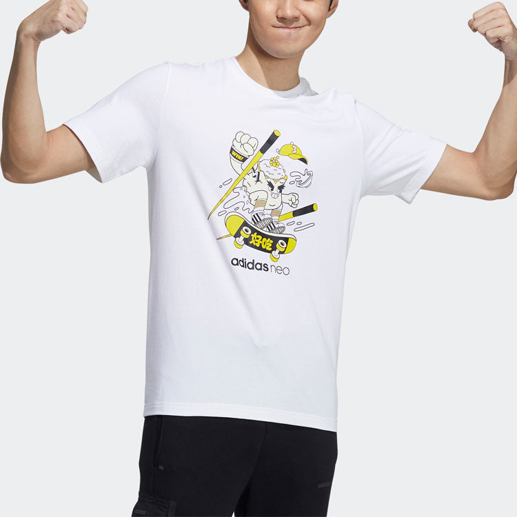 adidas neo M Fd Tee 3 Graffiti Cartoon Printing Sports Round Neck Short Sleeve White H50262