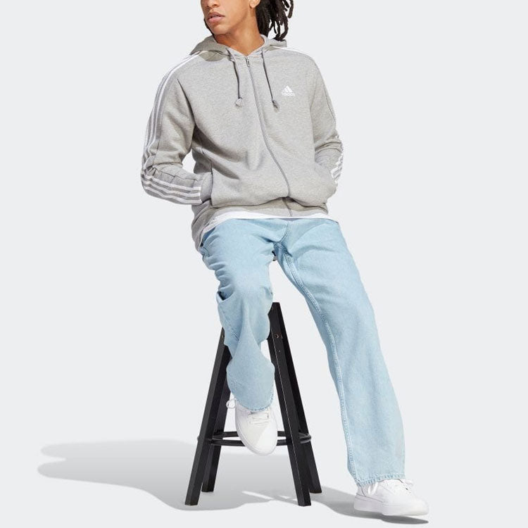 adidas French Terry 3-Stripes Full-Zip Hoodie 'Medium Grey Heather' IC9833