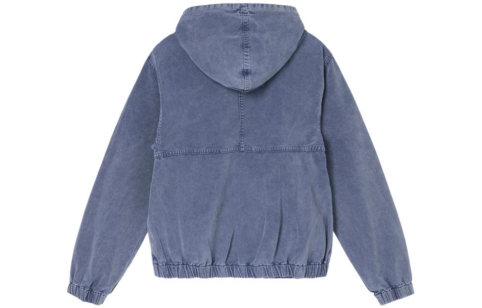 Men's Stussy SS22 Stone Washed Work Jacket Blue Metallic Zipper Hooded Jacket 115632