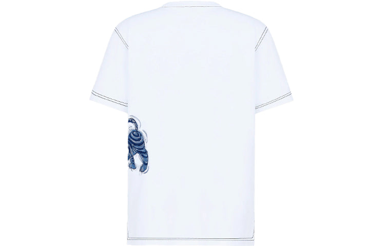 Men's DIOR x Kenny Scharf Crossover SS22 Tiger Embroidered Short Sleeve White 213J646A0677-C085