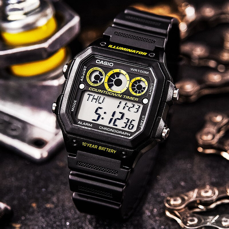 CASIO Waterproof Sports Mens Black Digital AE-1300WH-1A