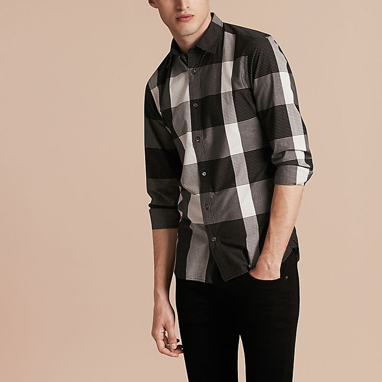 Men's Burberry Classic Plaid Long Sleeves Shirt Black 40153631