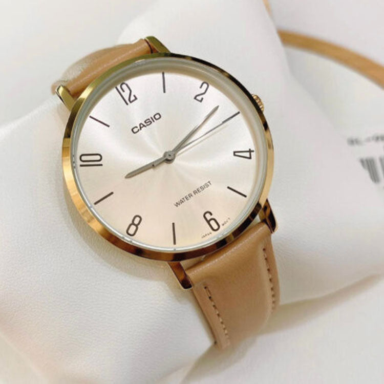 CASIO Dress Series Classic Minimalistic Exquisite Fashion Champagne Watch 34mm Waterproof Strap Gold Analog LTP-VT01GL-9B2