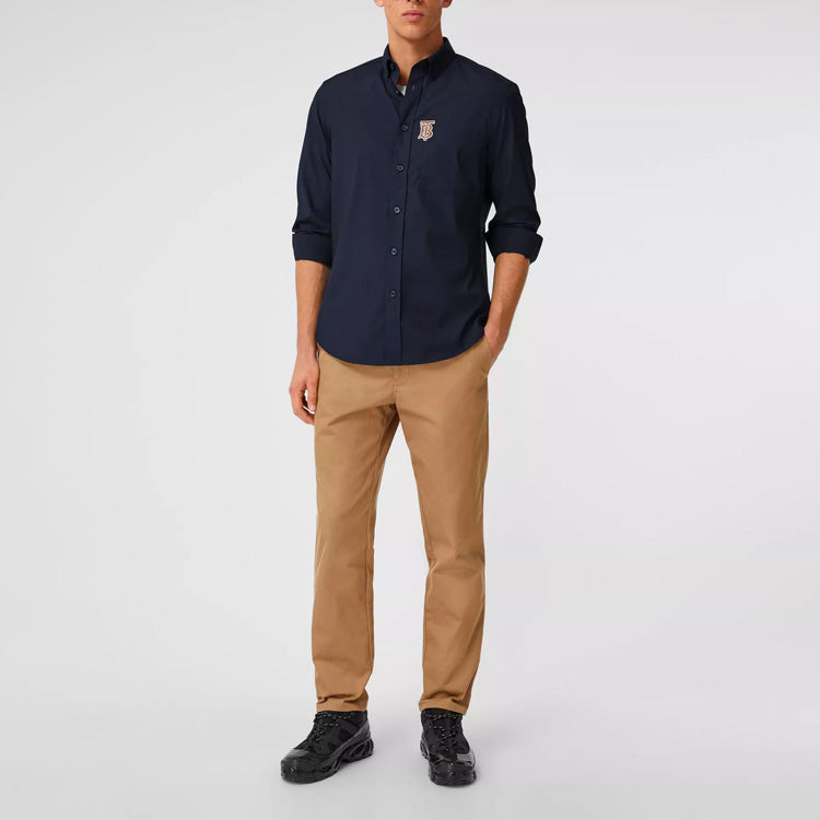 Men's Burberry Monogrom Pattern Elastic Shirt Navy Blue 80367641