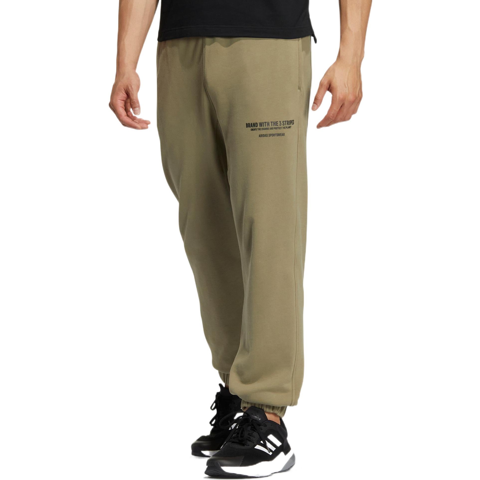 Men's adidas Solid Color Logo Printing Elastic Waistband Bundle Feet Sports Pants/Trousers/Joggers Green HZ7055