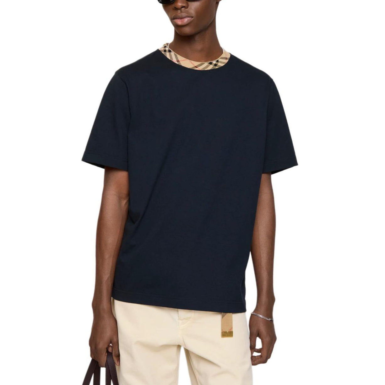 Burberry 26 Check Trim Cotton T-shirt 'Navy' 81189591