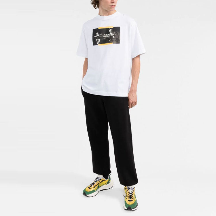 Men's Off-White FW21 Caravaggio Pattern Printing Round Neck Short Sleeve Slim Fit White T-Shirt OMAA120F21JER0080184