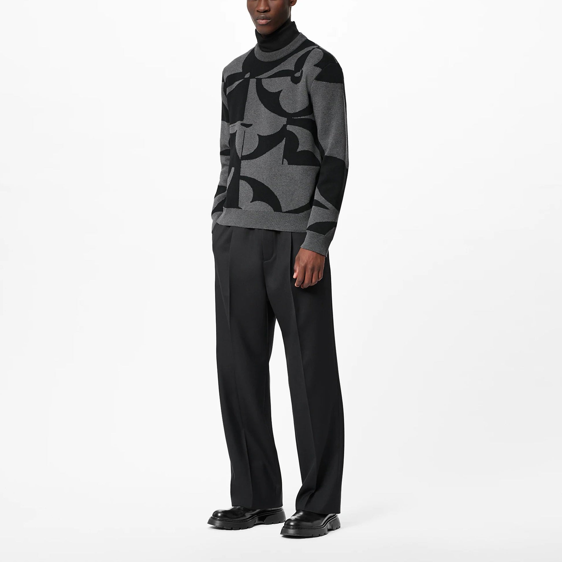 Men's LOUIS VUITTON SS22 Monogram Pattern Printing Round Neck Pullover Gray 1A9GJ6