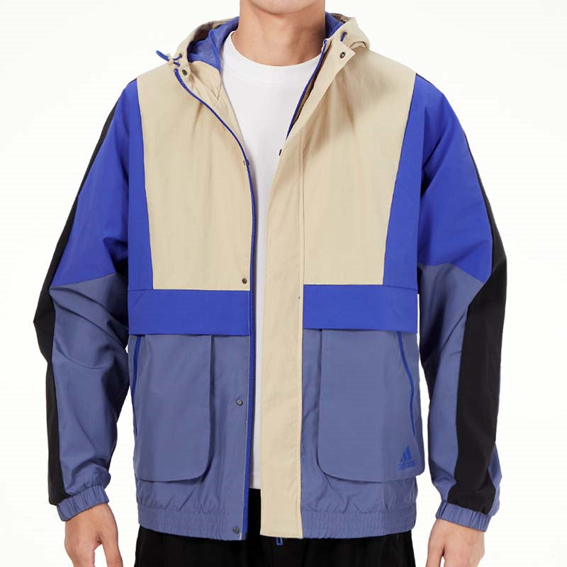 adidas Loose Logo Casual Contrasting Colors Woven Windproof Hooded Jacket Purple H40217