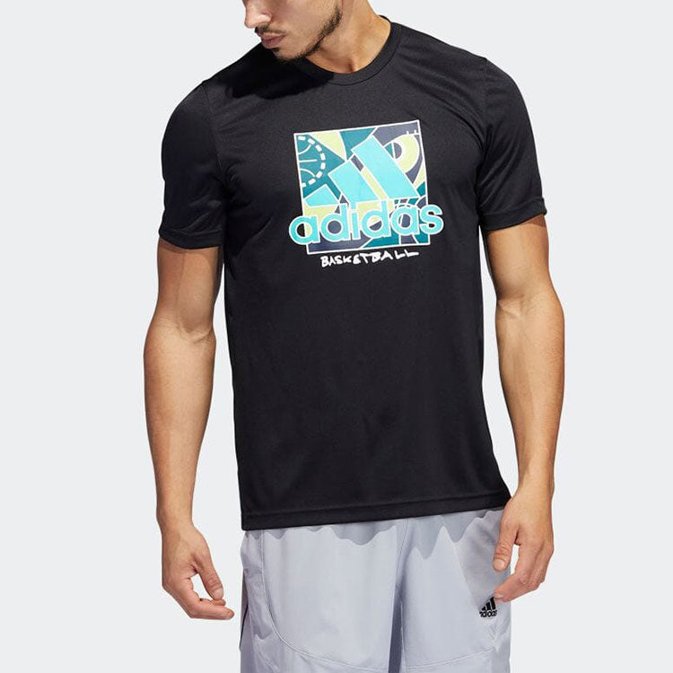 Men's adidas Logo Printing Athleisure Casual Sports Round Neck Short Sleeve Black T-Shirt HH7565