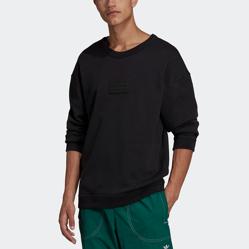 Men's adidas originals Silicon Crew Logo Label Sports Round Neck Pullover Black GN3293