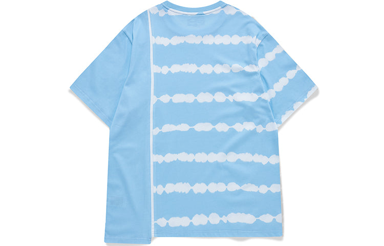 Men's FILA FUSION Tie Dye Printing Irregular Splicing Loose Knit Short Sleeve Blue White T-Shirt T11M131105F-LB