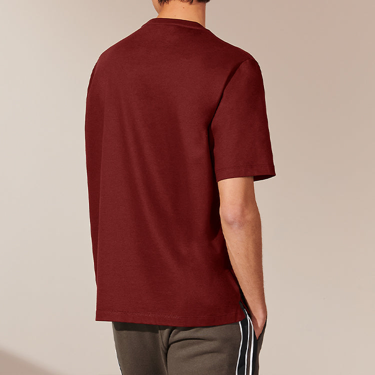 Men's HERMES 3D Embroidered Pattern Cotton Round Neck Short Sleeve Red T-Shirt H167605HA46