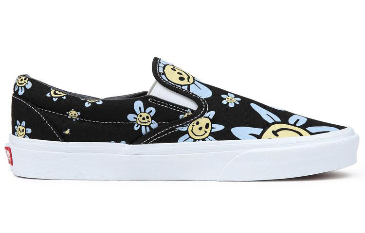Vans Classic Slip-On Casual Skateboarding Shoes Unisex Black Blue Flowers Pattern 'Black Blue Yellow' VN0A5JMHY23