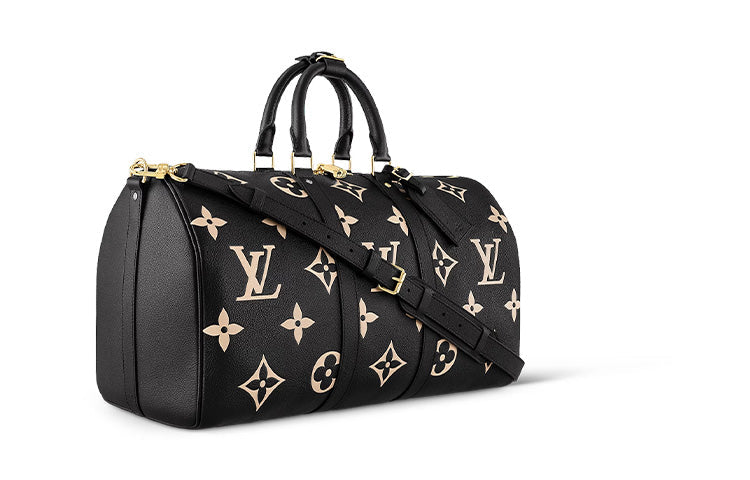 LOUIS VUITTON Keepall Bandouliere 45 Monogram Empreinte Leather 'Black Beige' M46670