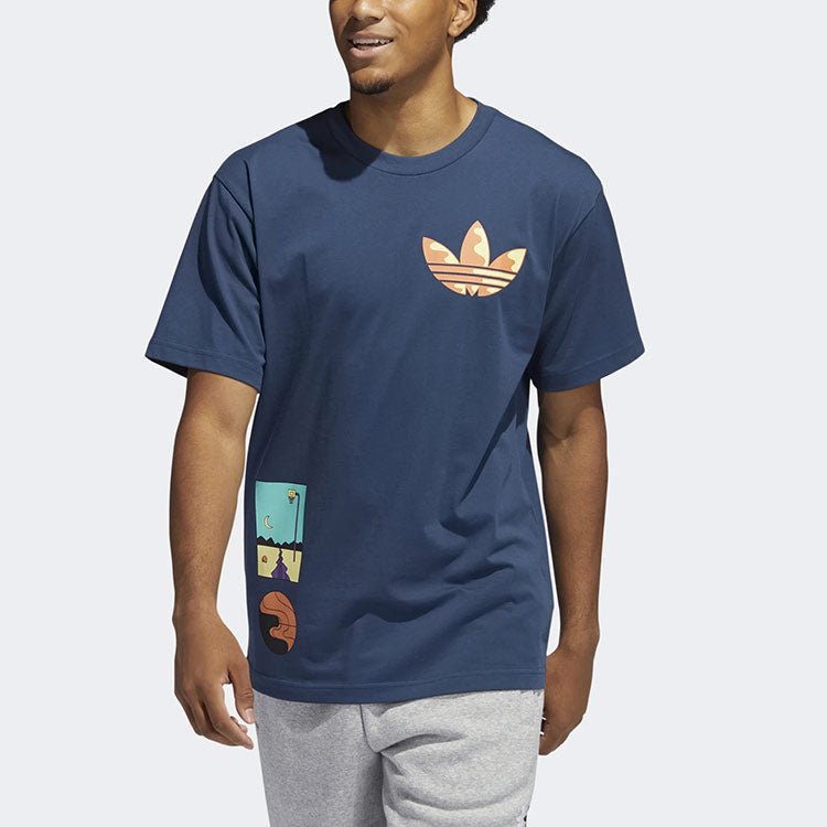 adidas originals Surreal Summer Tie Dye Printing Logo Round Neck Short Sleeve Navy Blue GN3902