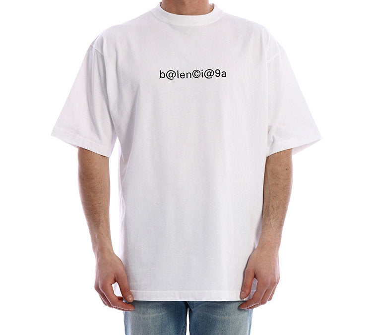 Men's Balenciaga Symbolic Round Neck Alphabet Printing Short Sleeve White 620969TIV509040