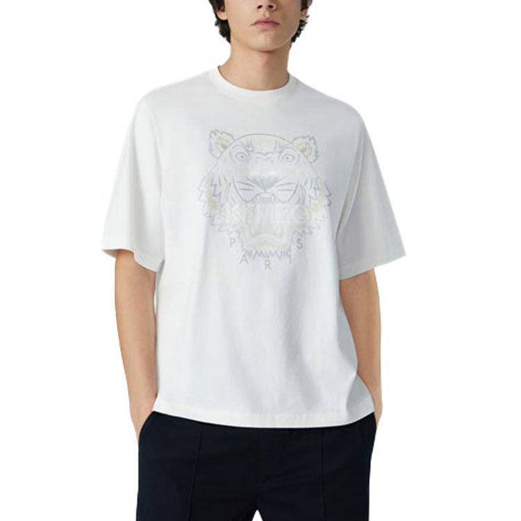 Men's KENZO SS21 Gradient Tiger Head Pattern Round Neck Pullover Short Sleeve White FB55TS0684YH-01B
