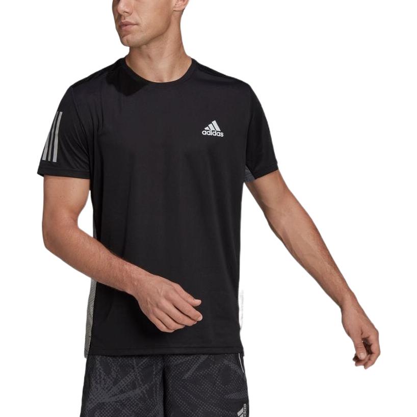 Men's adidas Stripe Logo Printing Reflective Strip Detail Round Neck Short Sleeve Japanese Version Black T-Shirt HB9159
