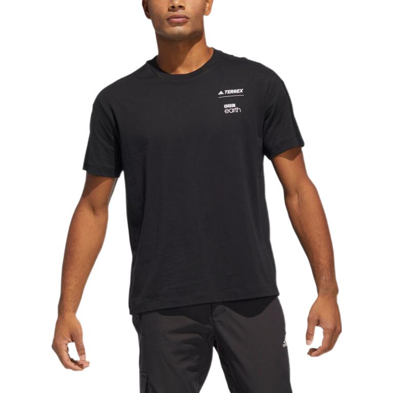 adidas FW22 Back Photo Printing Round Neck Short Sleeve Japanese Version Black T-Shirt HE5242