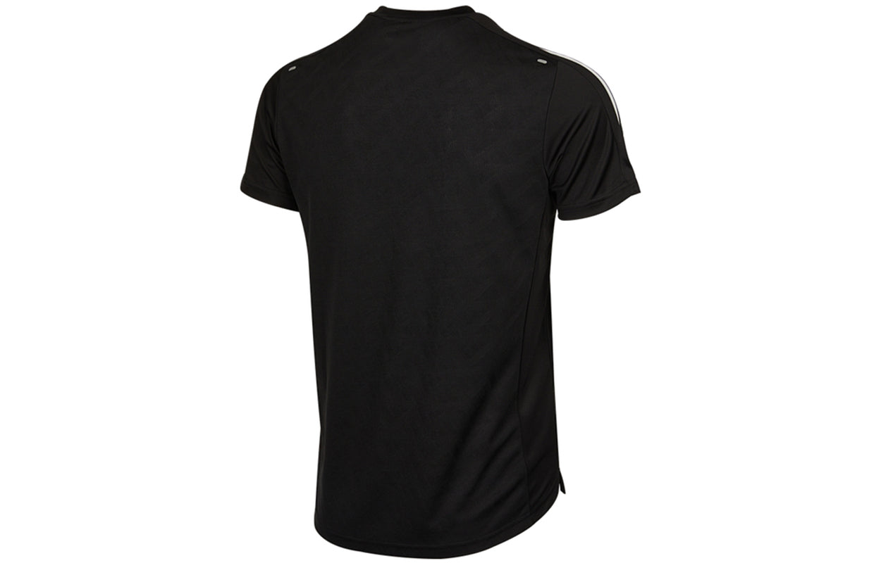 adidas Own the Run Tee Sports Training Stripe Round Neck Short Sleeve Black H36450