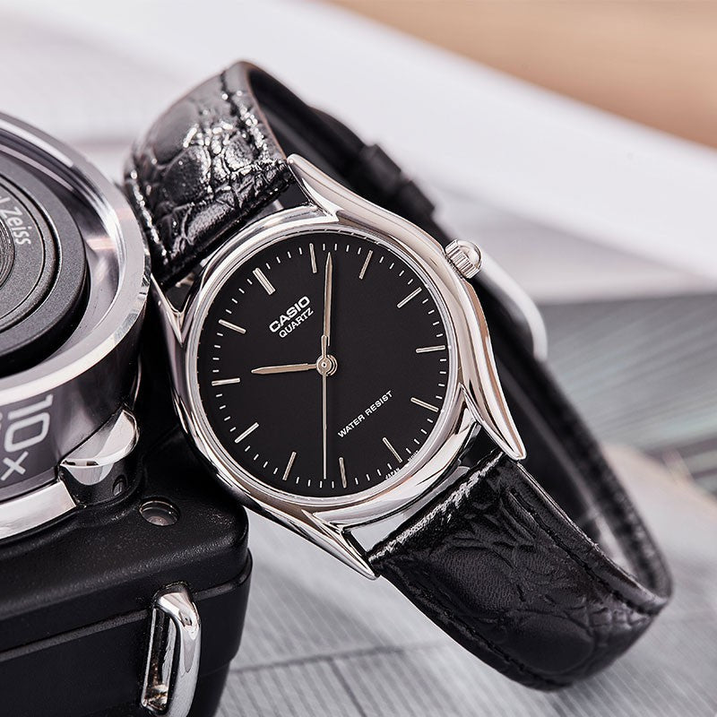 Casio Fashion Analog Watch 'Leather Black Silver' MTP-1094E-1A
