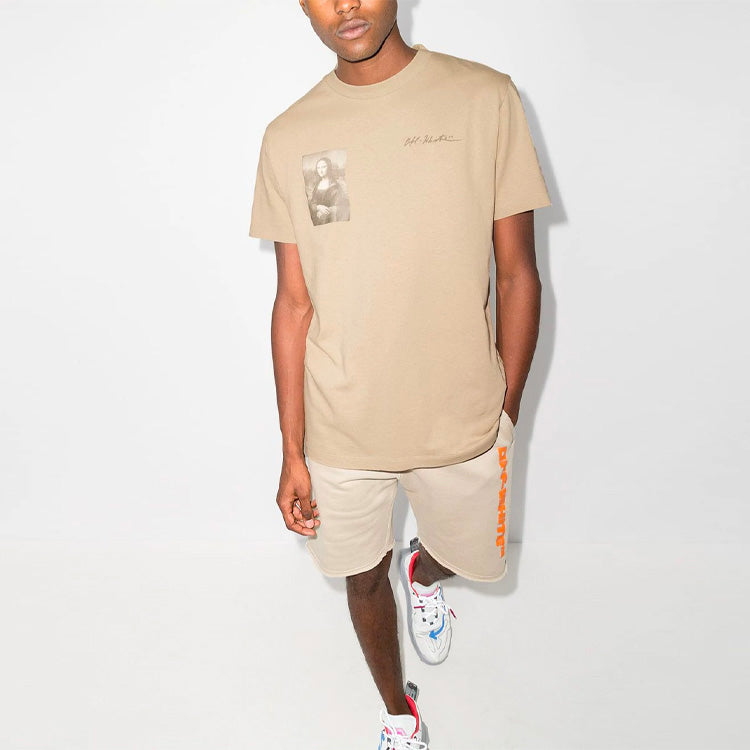 Off-White x Browns 50 Crossover Logo Printing Loose Round Neck Short Sleeve Ordinary Version Beige OMAA027G20JER0201717