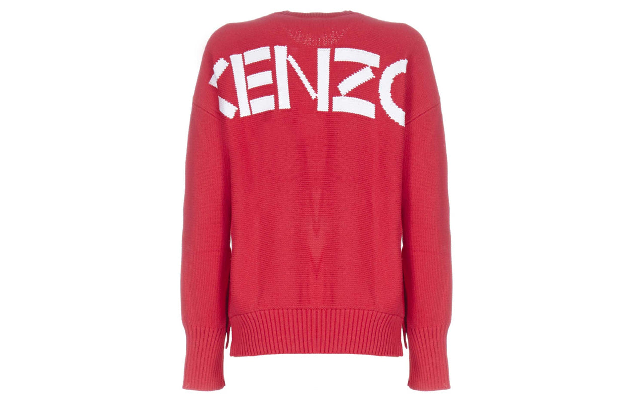 KENZO Solid Color Round Neck Pullover Long Sleeves Wool Sweater Red F962TO496814-27