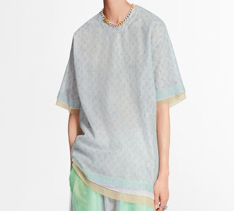 LOUIS VUITTON Monogram Short Sleeve Unisex Gray White 1A7QKT