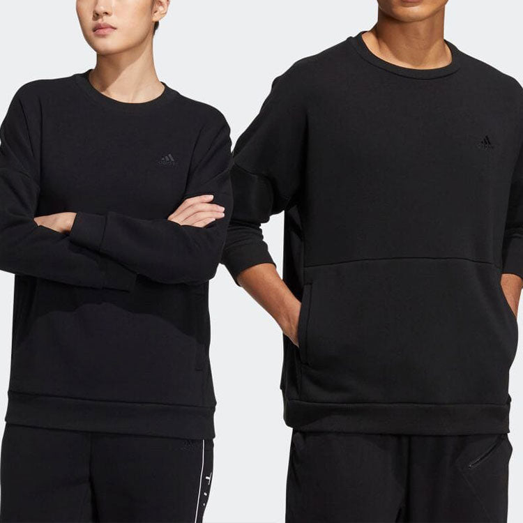 adidas Solid Color Logo Round Neck Pullover Sports Unisex Black HM2688