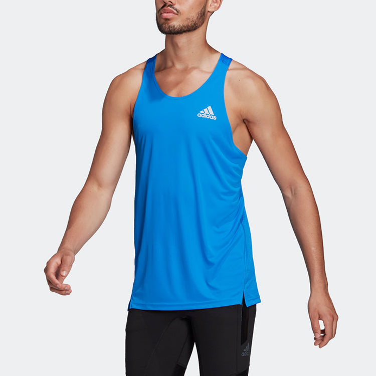 Men's adidas Solid Color Alphabet Logo Printing Round Neck Sports Vest Blue H58596