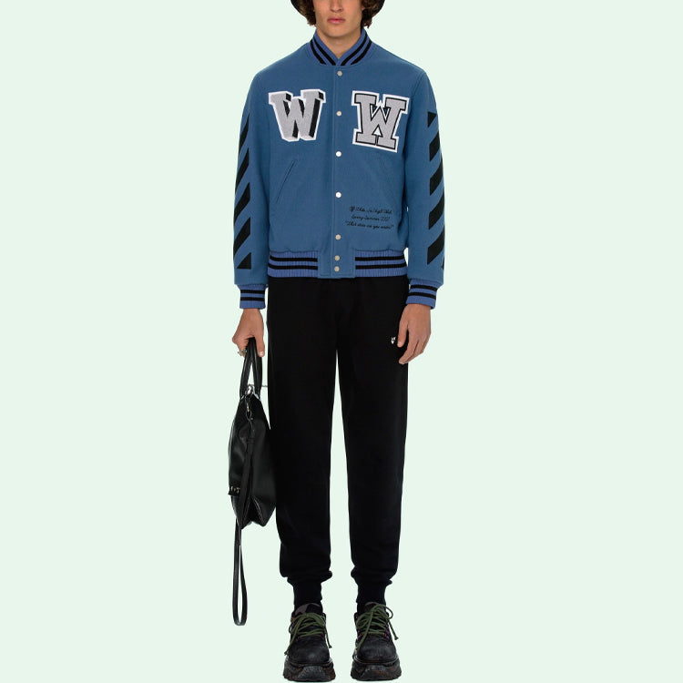 Off-White SS21 Alphabet Pattern Long Sleeves Baseball Collar Jacket Blue OMEA267R21FAB0014010