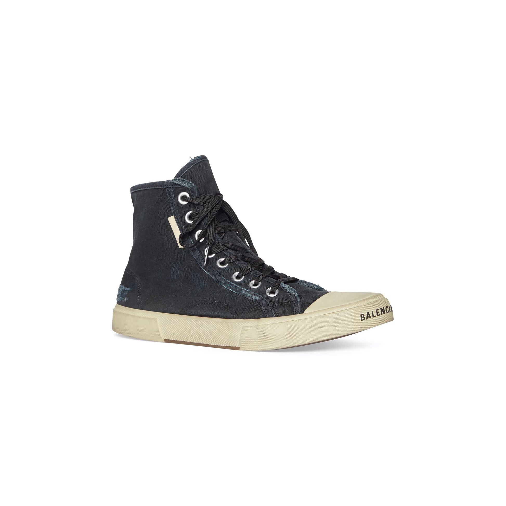 Balenciaga Paris High Top Sneakers 'Black Destroyed Cotton and White Rubber' 688752W3RC11090
